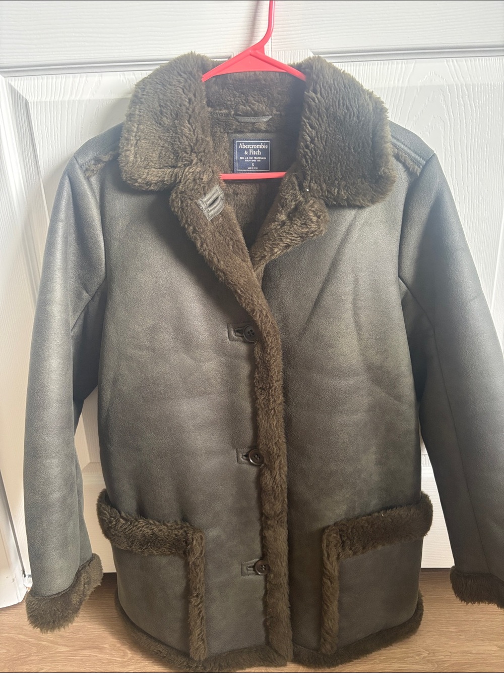 Abercrombie & Fitch Brown Faux Shearling-Trimmed Leather Jacket